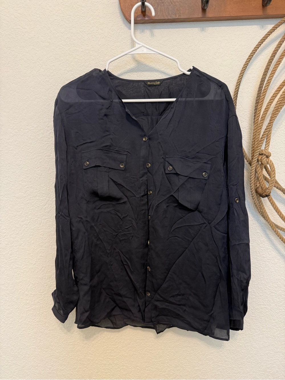 Massimo Dutti 100% Mulberry Silk Utility Button Down Blouse